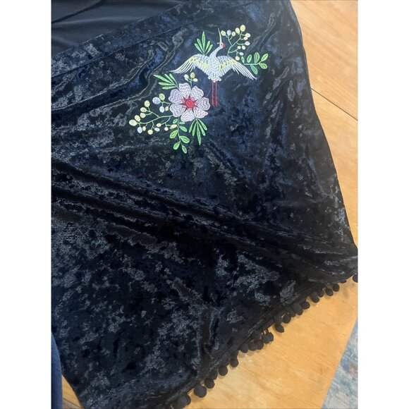 GYPSY HEART Crushed Burn Out Embroidered Velvet black Kimono Womens Sz Large - Picture 5 of 6